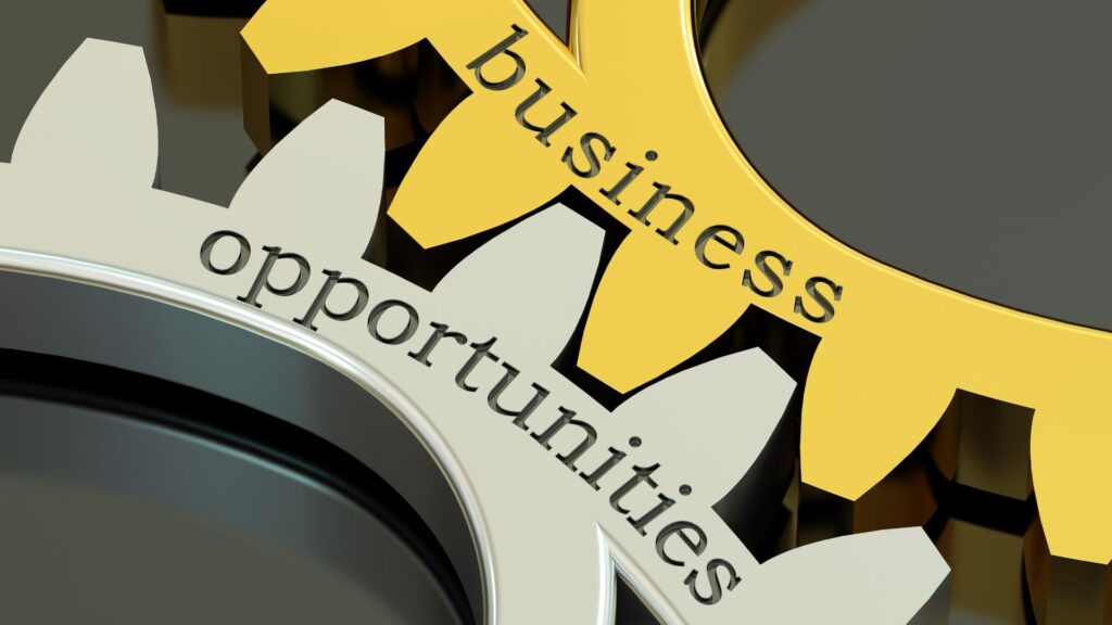 Gráfico ilustrado que explica el concepto de oportunidad de negocio y su relevancia para emprendedores. Engranaje
