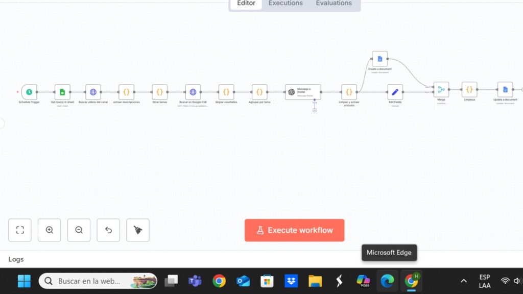 imagen muestra flujo de trabajo n8n más complejo